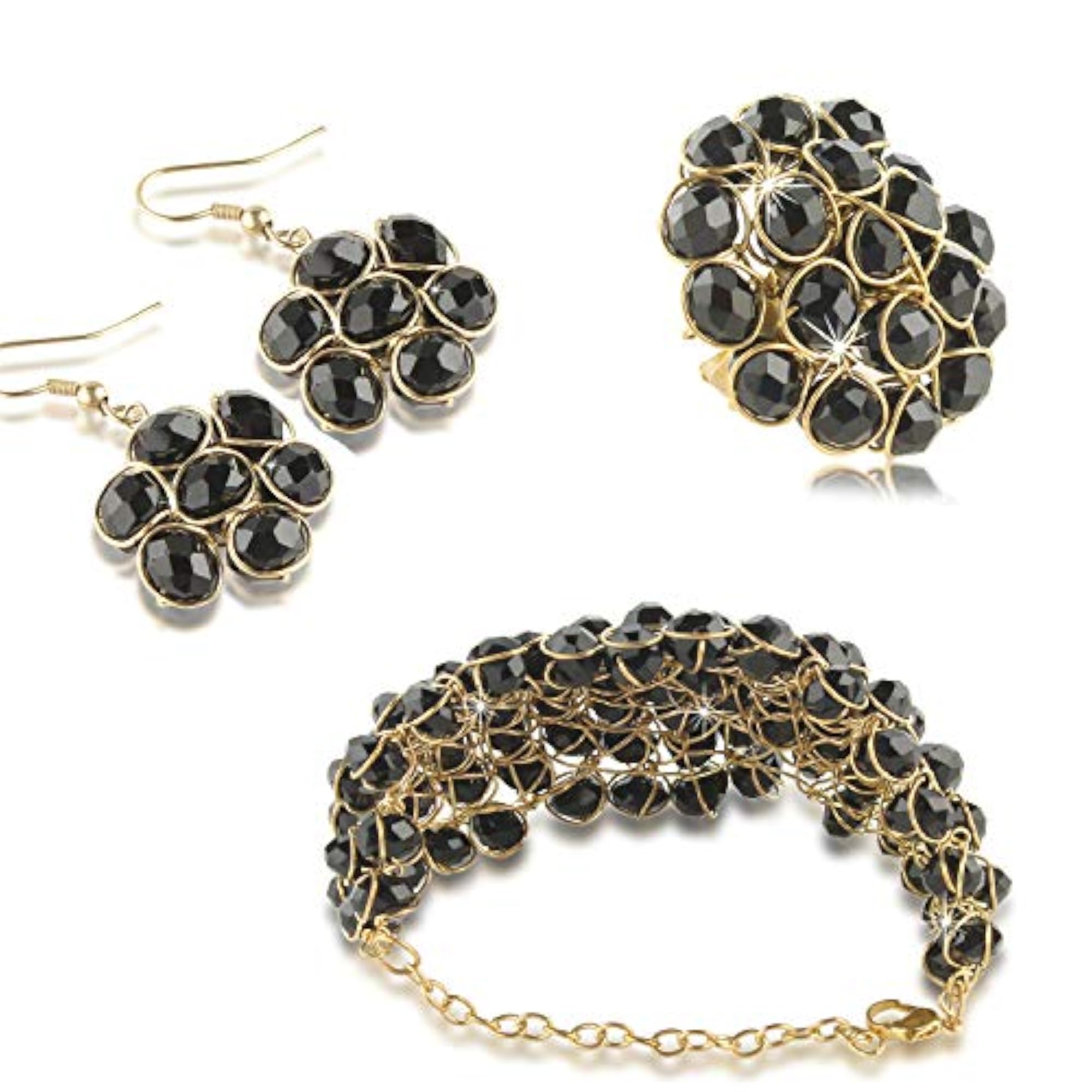 Stylish Crystal Beads Combo Bracelet Earrings Ring Set